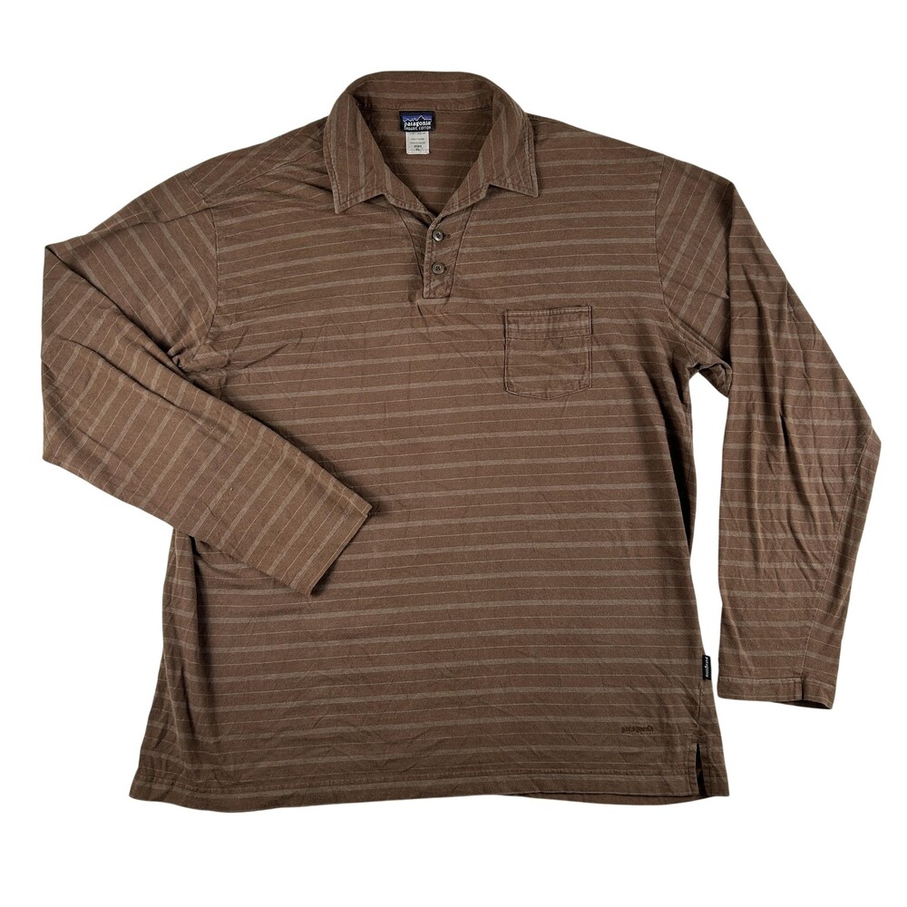 Vintage Patagonia Polo Shirt Mens XL Stripe Organic Cotton Long Sleeve Jersey